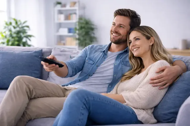 A family watching Orca4KTV on the living-room television