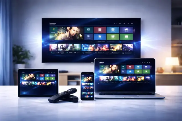 Orca4KTV playing on a smart TV, tablet, laptop and phone together
